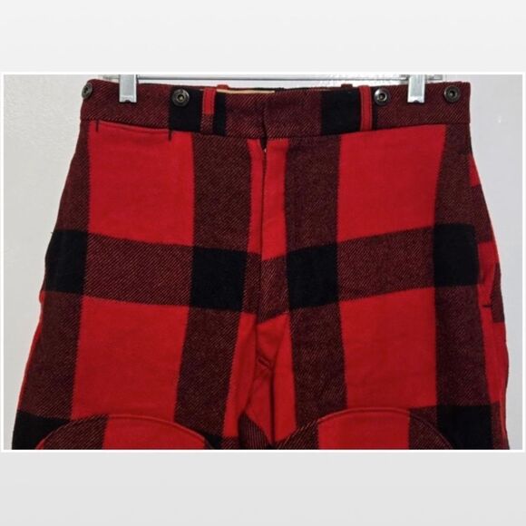 Vintage 1950s Mens Woolrich Wool Pants Outdoors Hunting Red Black Buffalo Plaid - Picture 2 of 16